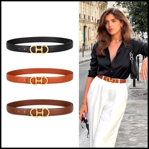 Leather Belt with Buckle Classic Elegant Chic for Dresses Jeans Coats main image 5